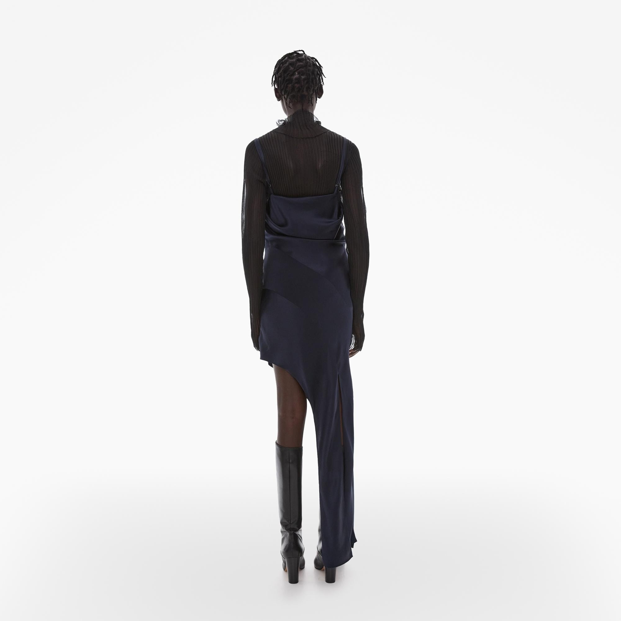 STRETCH SILK SLASH DRESS - 4