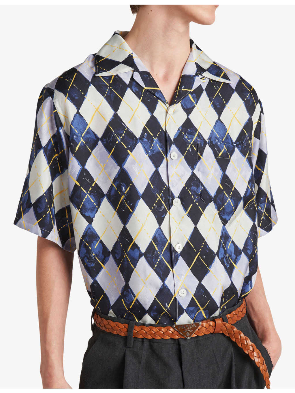 Argyle-patterned relaxed-fit silk-twill shirt - 3