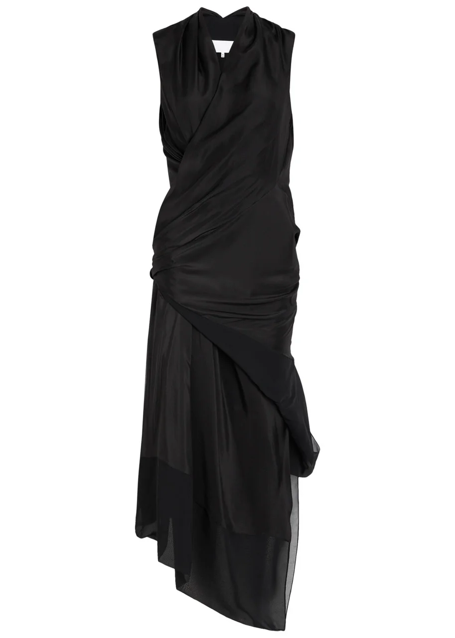 Maison Margiela Gathered Silk Midi Wrap Dress - 1