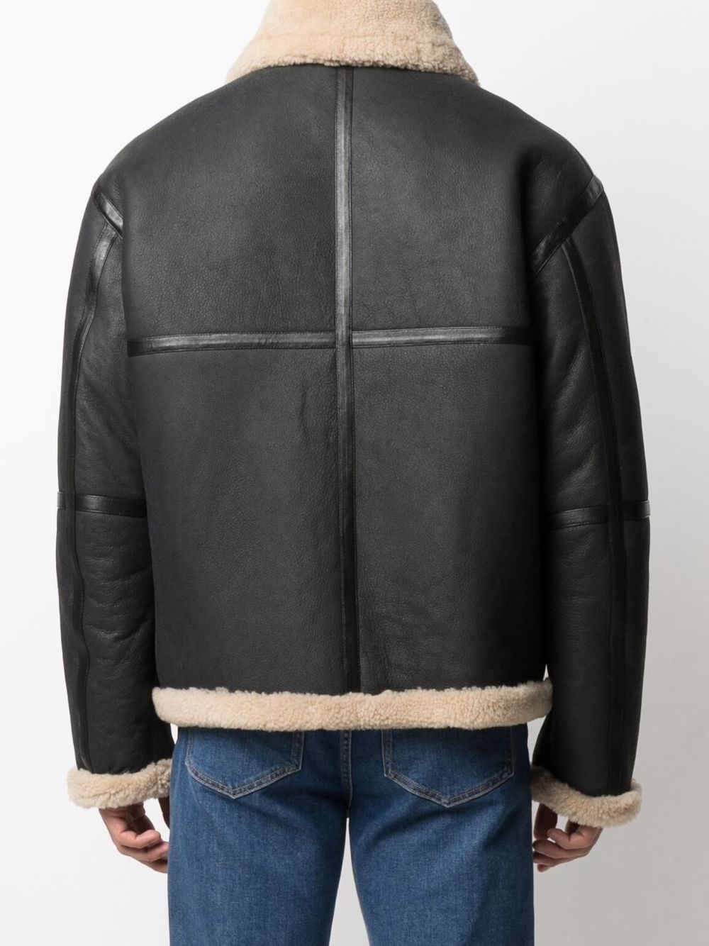 logo-plaque shearling jacket - 4