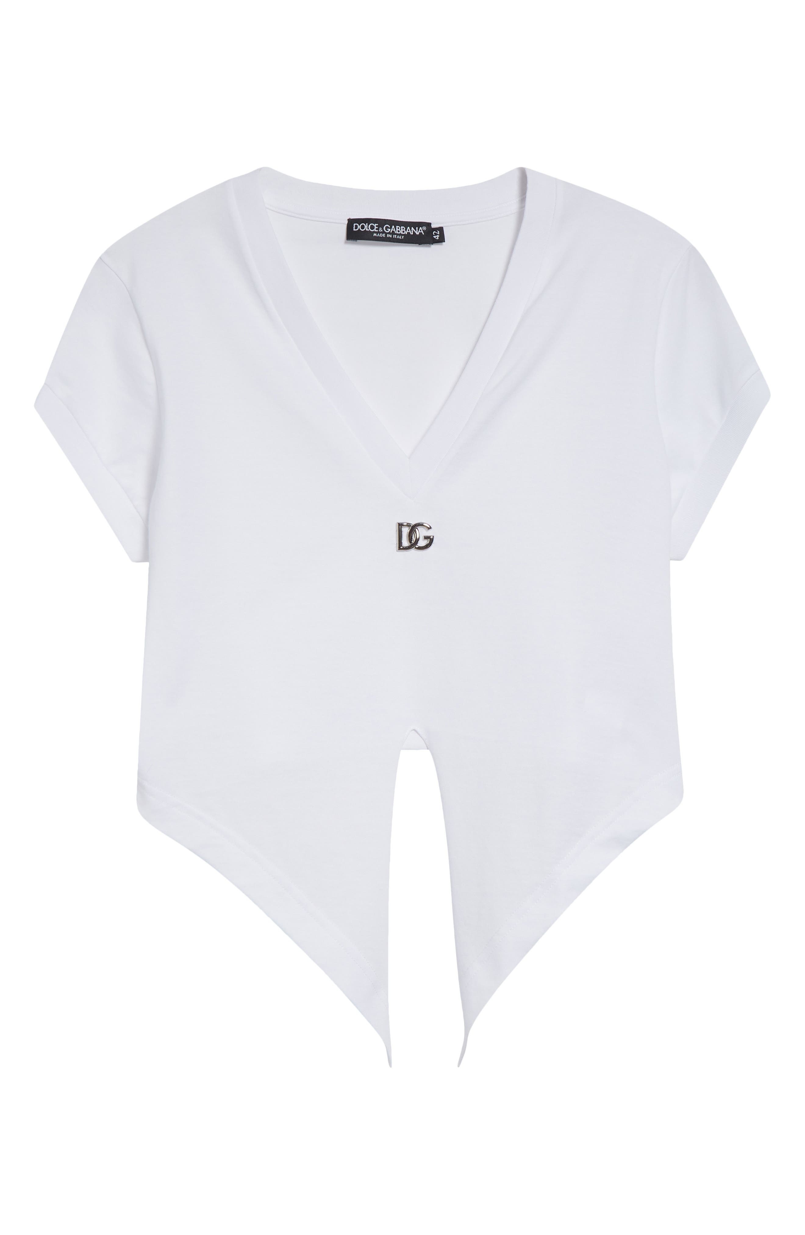 Dolce&Gabbana Tie Hem Cotton Jersey T-Shirt in Optical White at Nordstrom - 5