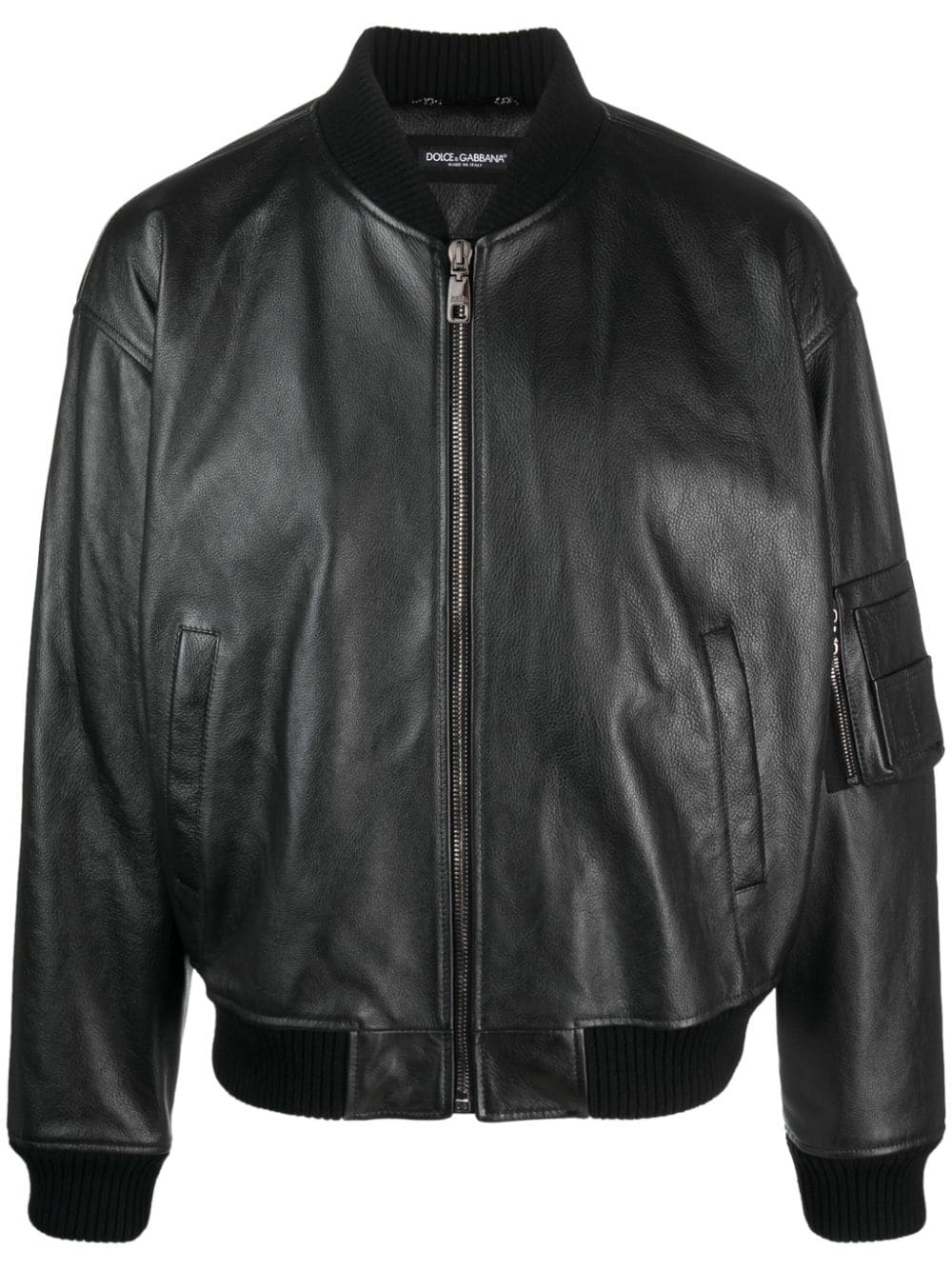 leather zip-up bomber jacket - 1