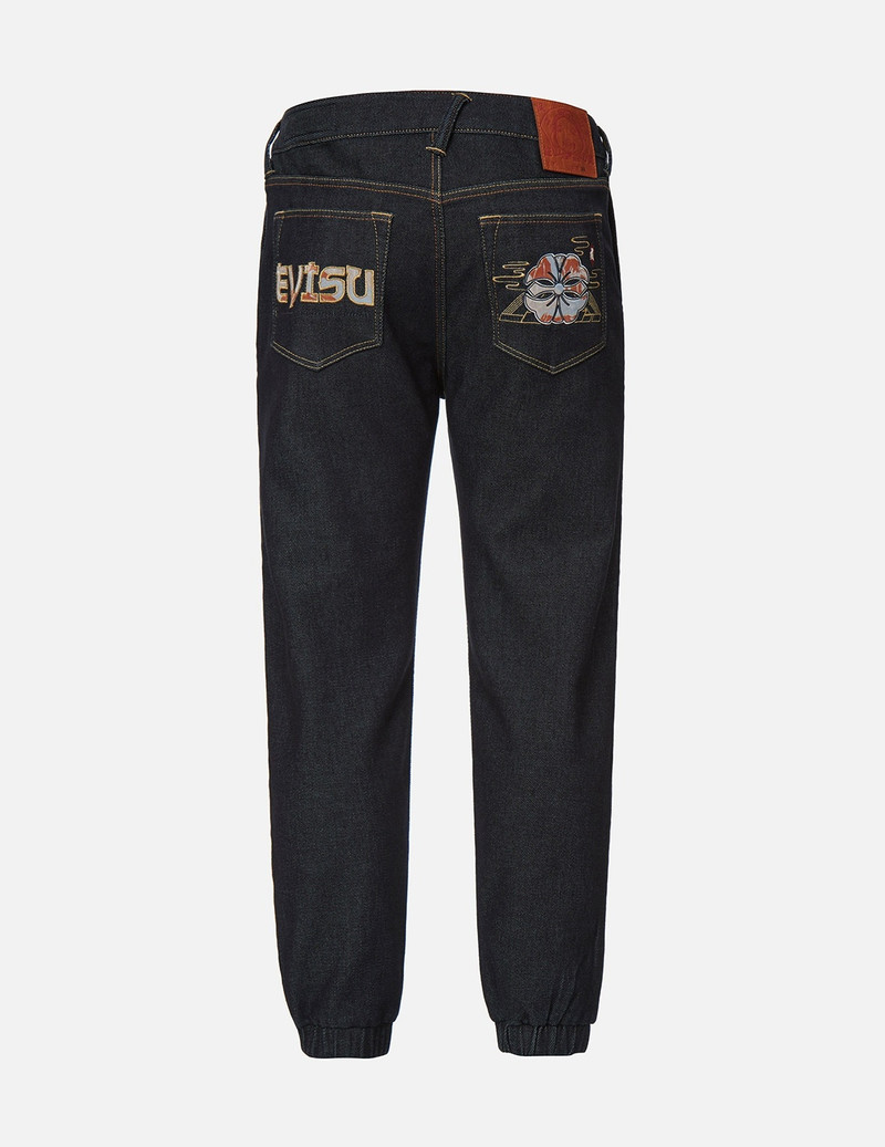 EVISU KAMON AND LOGO APPLIQUÉ DENIM JOGGER PANTS outlook