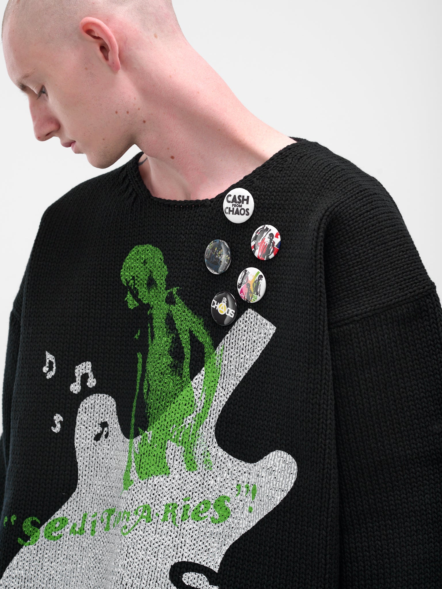 Black Knit Graphic Pin Sweater - 5