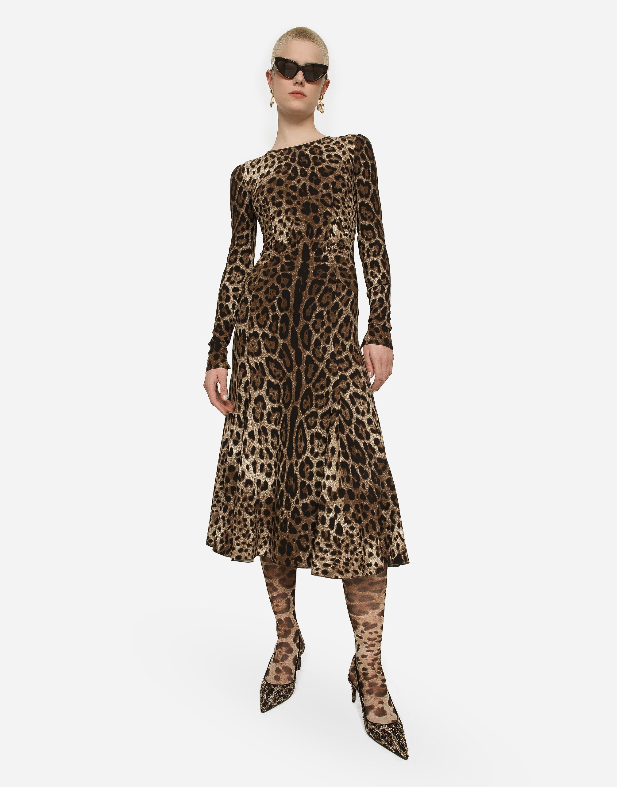 Leopard-print calf-length cady dress - 2