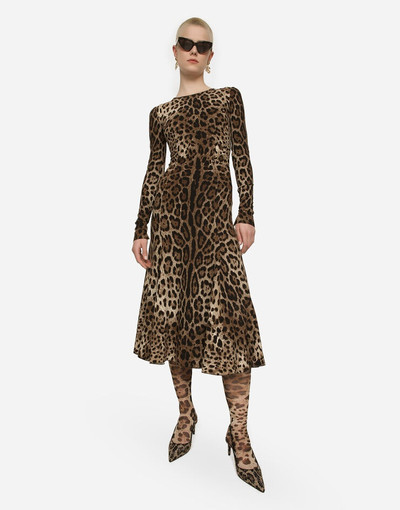 Dolce & Gabbana Leopard-print calf-length cady dress outlook