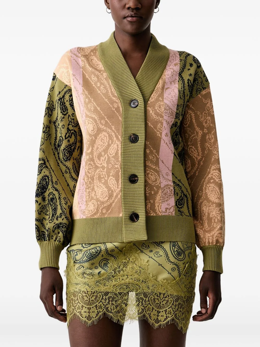 paisley-print intarsia-knit cardigan - 1