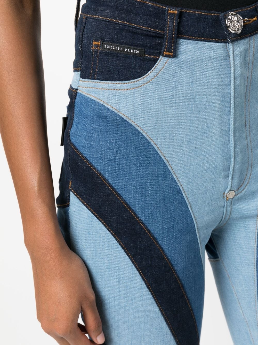 patchwork-design high-waist skinny jeans - 5