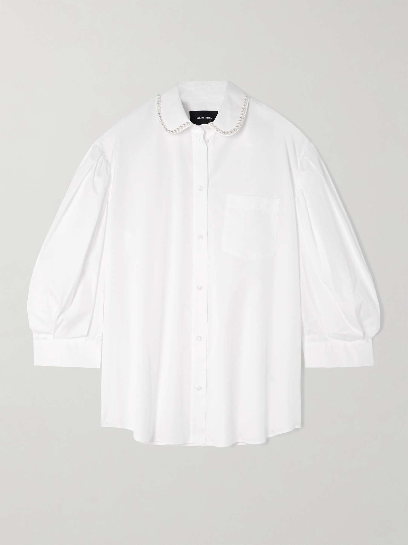 Faux pearl-embellished pleated cotton-poplin shirt - 1