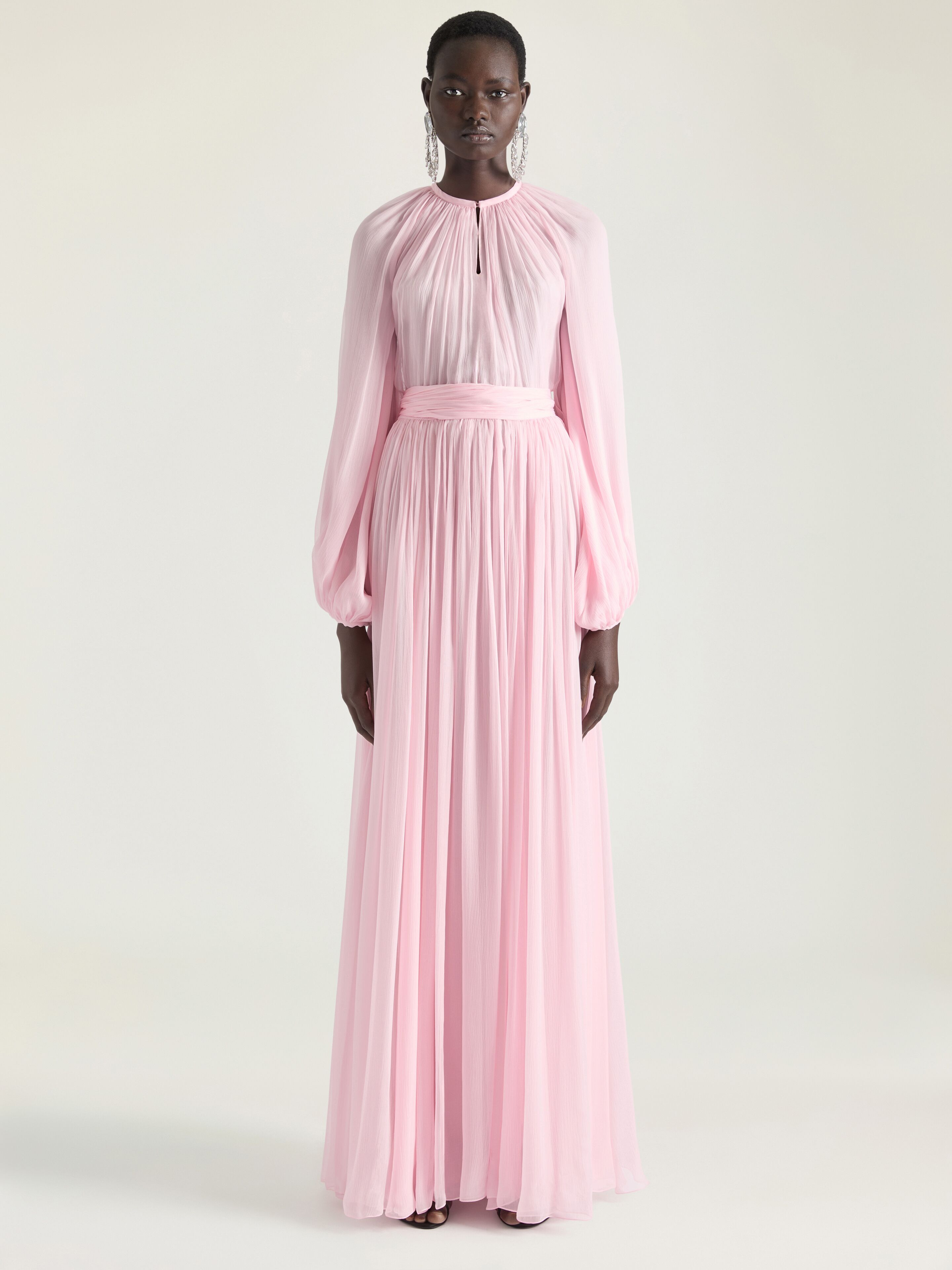 BALLOON SLEEVES EVENING DRESS IN SILK CHIFFON - 2
