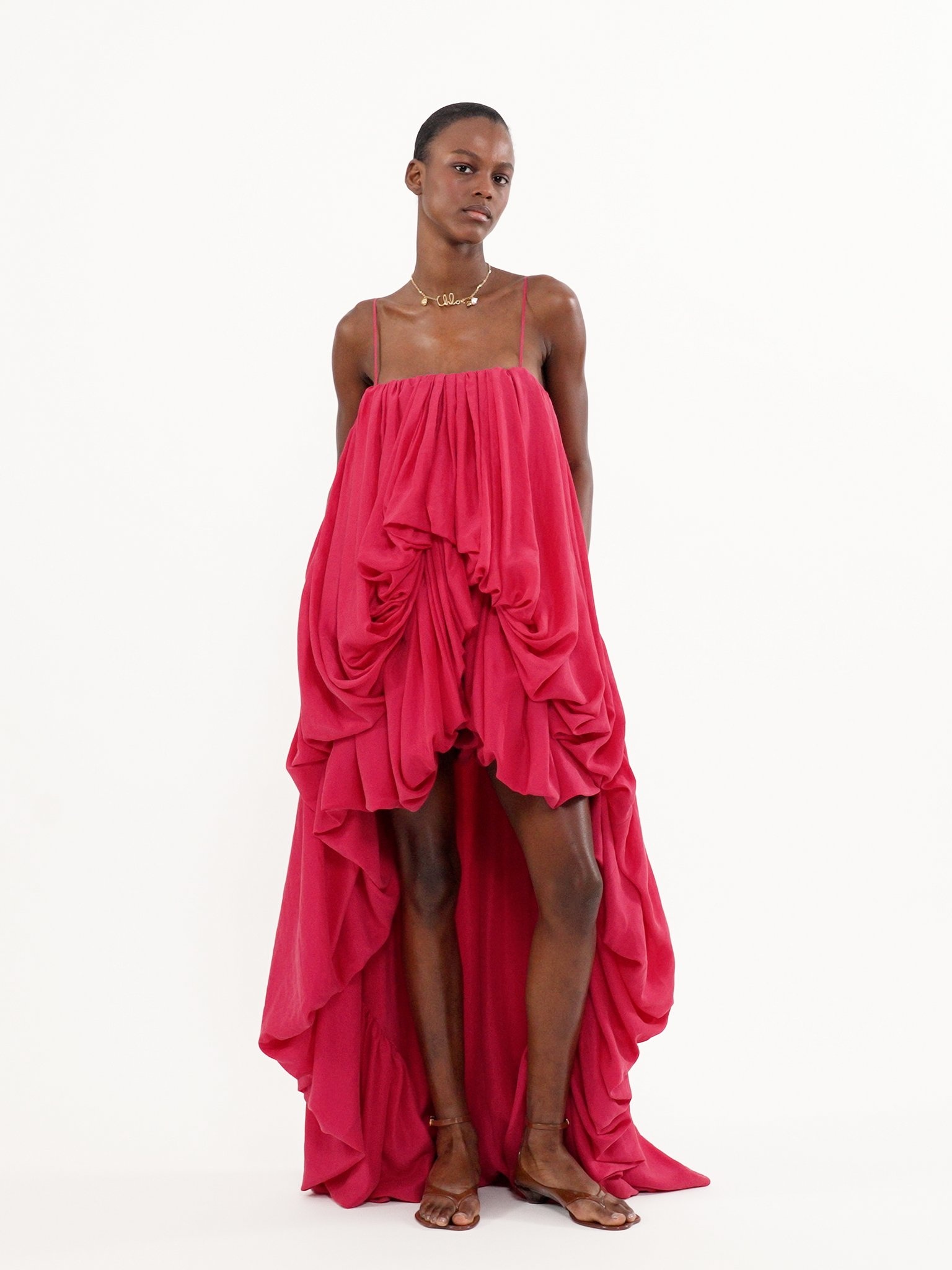 HIGH-LOW SLEEVELESS JUMPSUIT IN WASHED SILK PONGÉ - 5