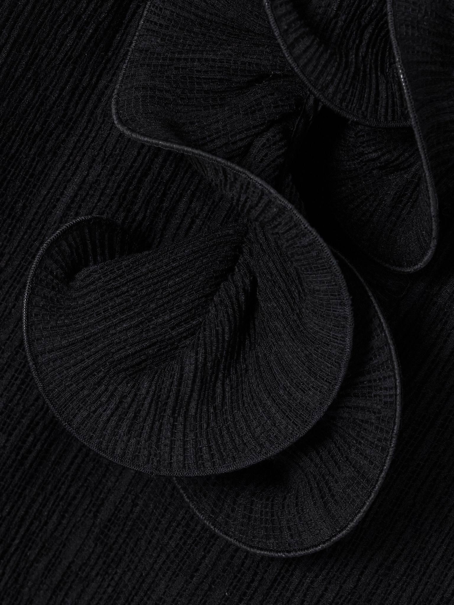 Appliquéd ruffled ribbed Lyocell-blend mini dress Black - 4