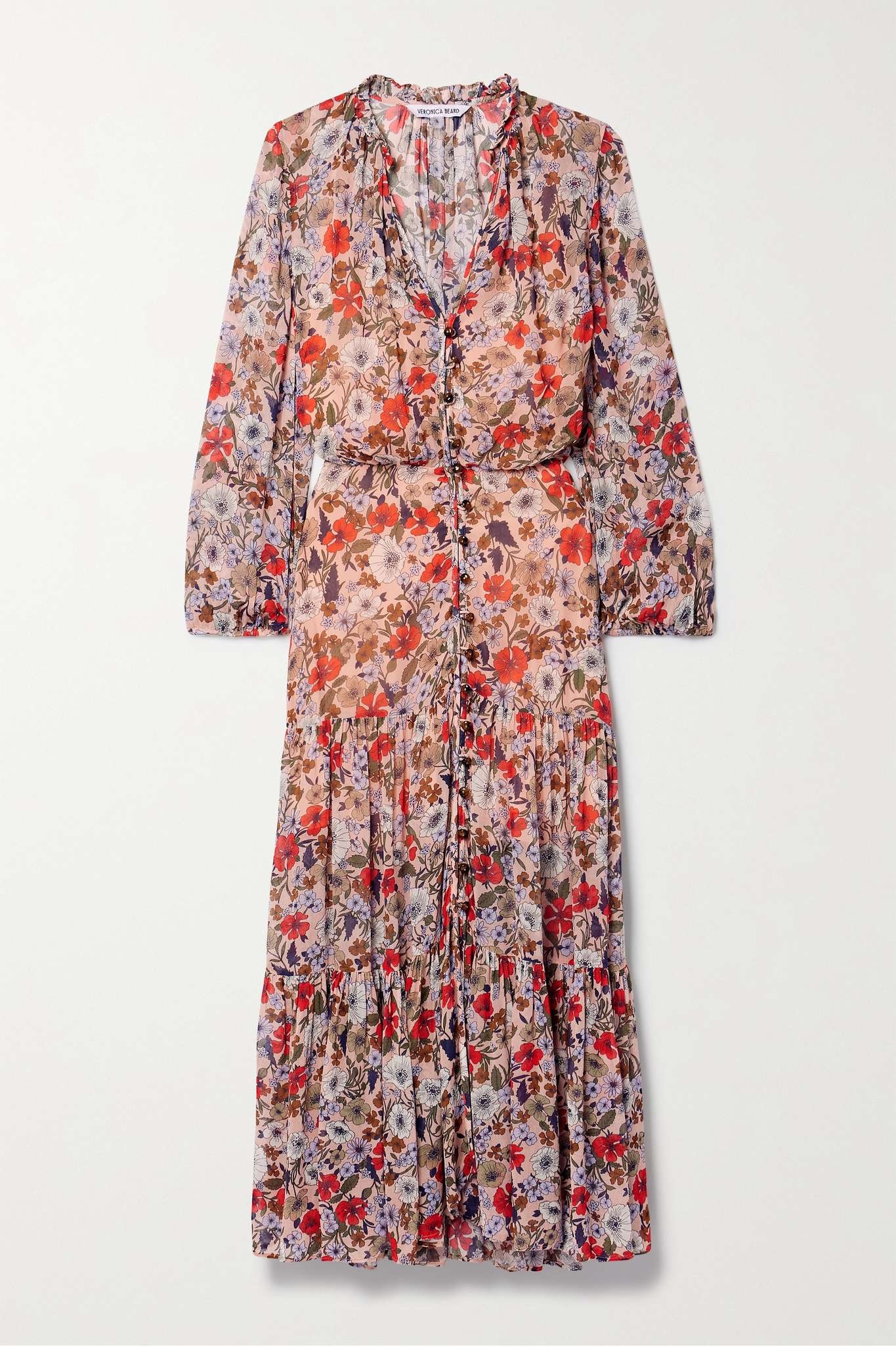 Zovich tiered floral-print georgette midi dress - 1