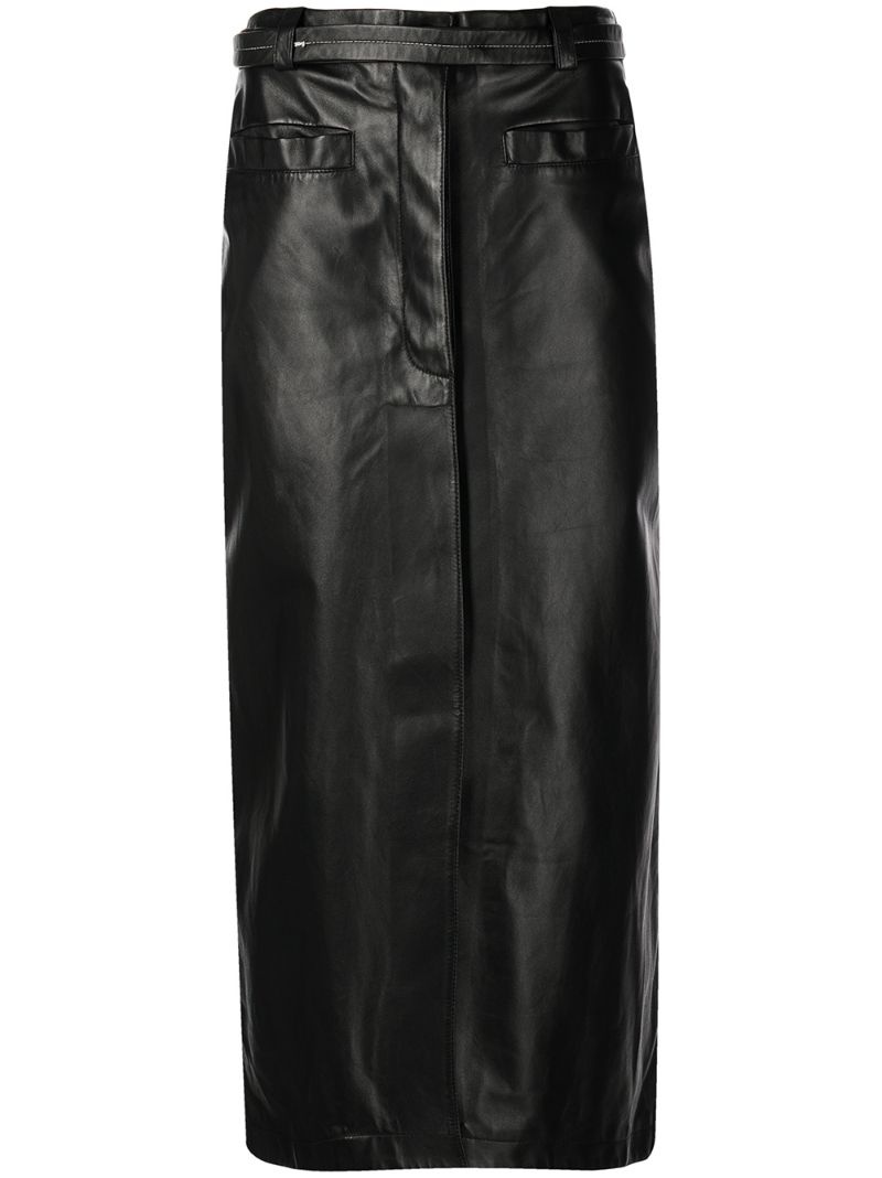 belted leather midi skirt - 1