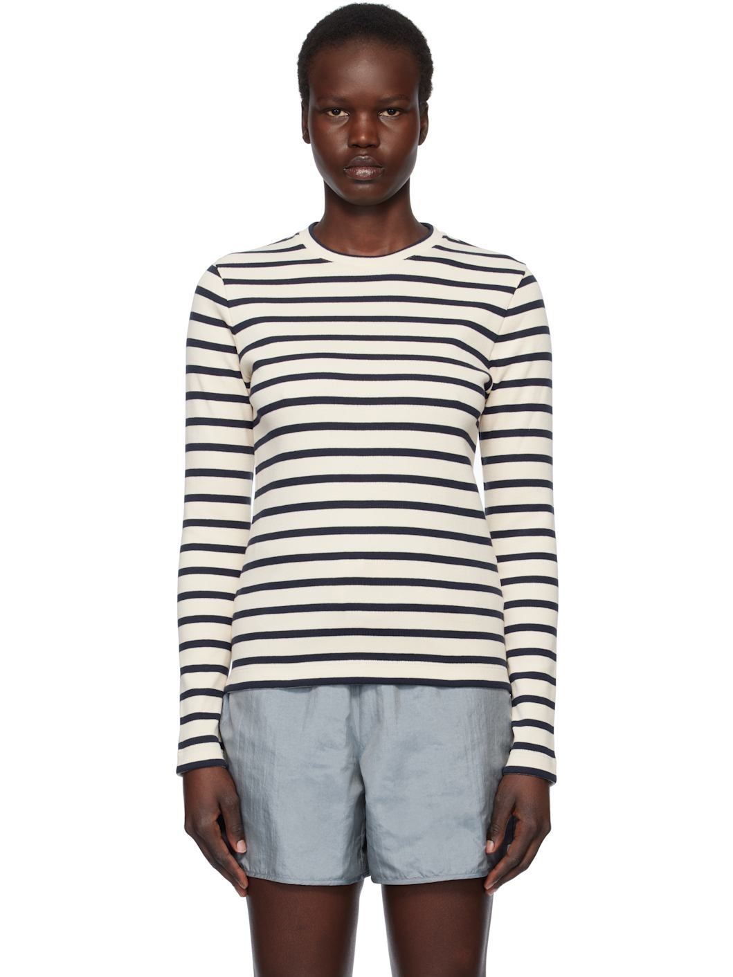 Off-White & Navy Logo Label T-shirt - 1