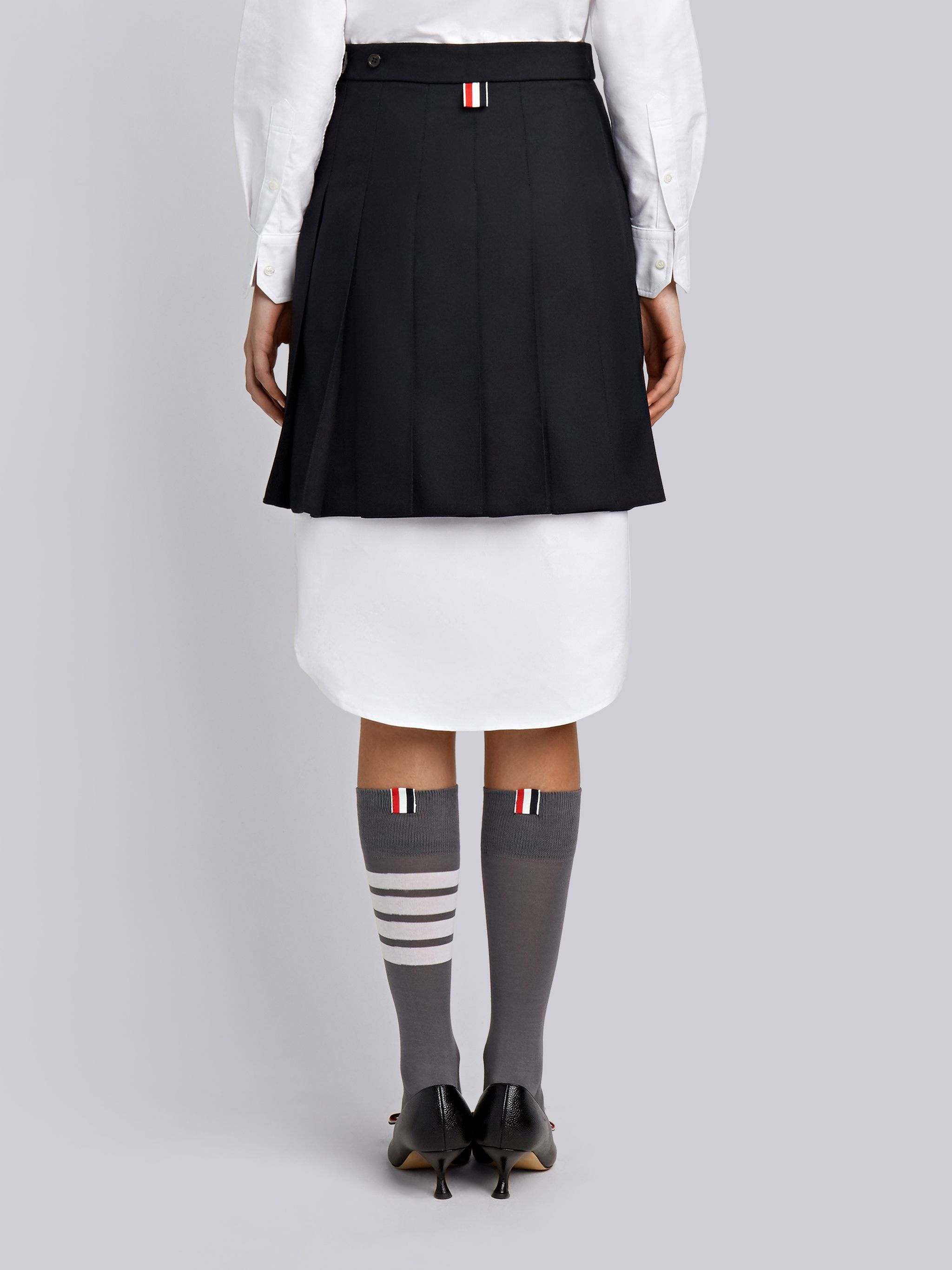 Dark Grey Fun-mix Wool Twill Striped Pleated Mini Skirt - 3