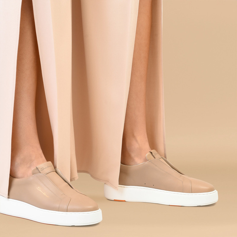 Santoni Women's pink leather slip-on sneaker outlook