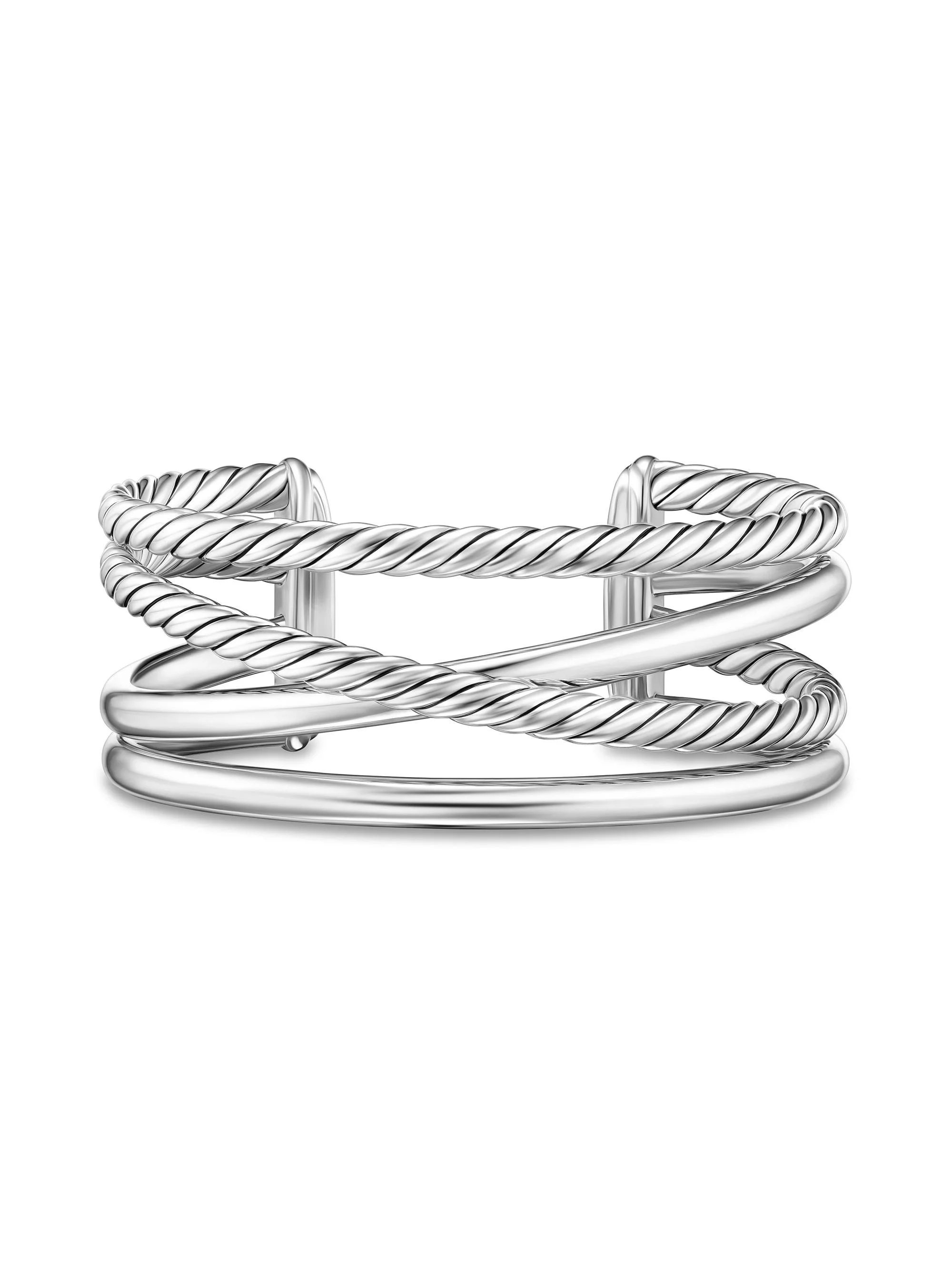 Women's Bold Crossover Multi Row Cuff Bracelet in Sterling Silver, 24.4MM - Silver - 1