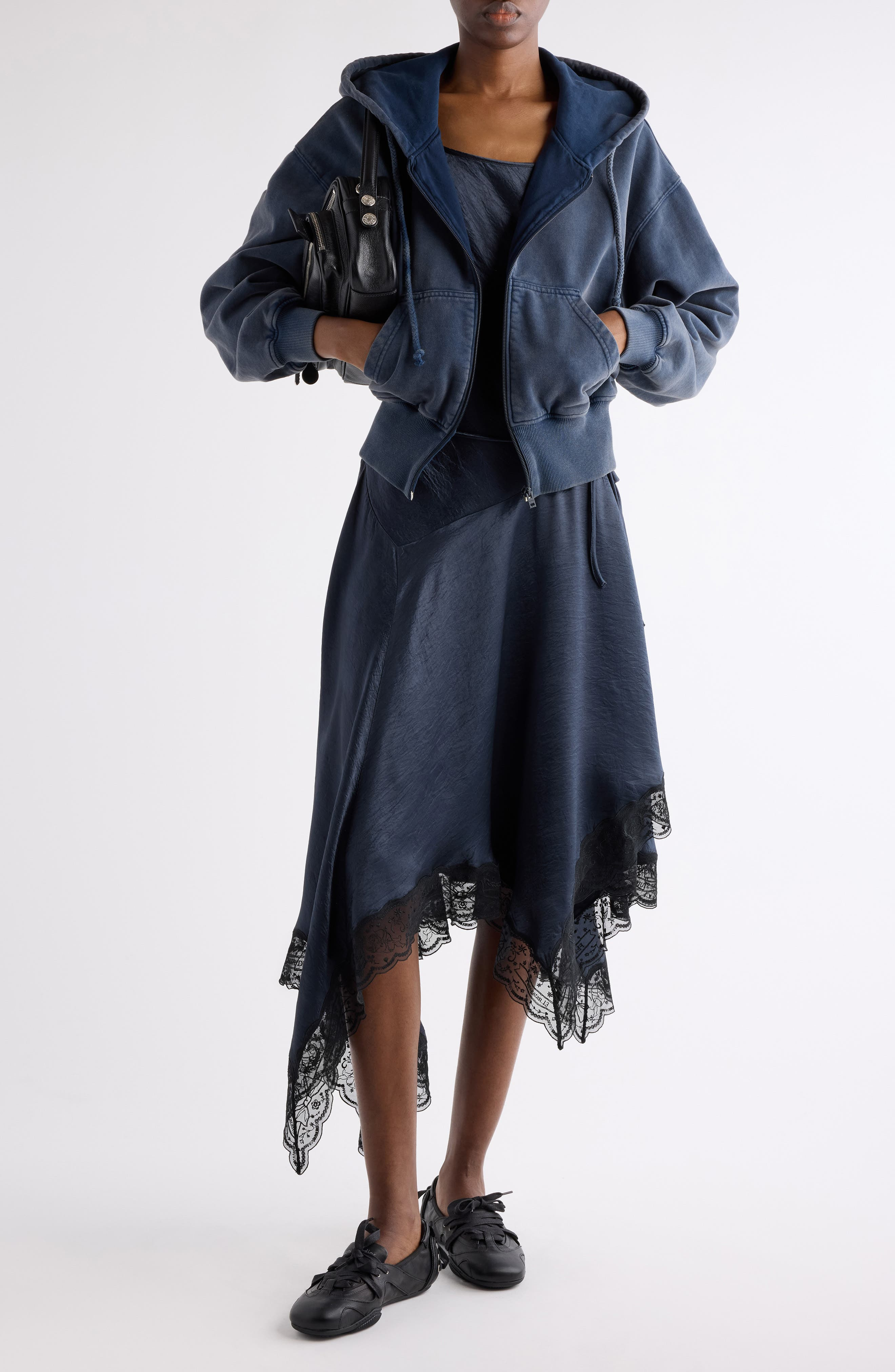Acne Studios Felly Logo Embossed Zip Hoodie in Navy Blue at Nordstrom - 2