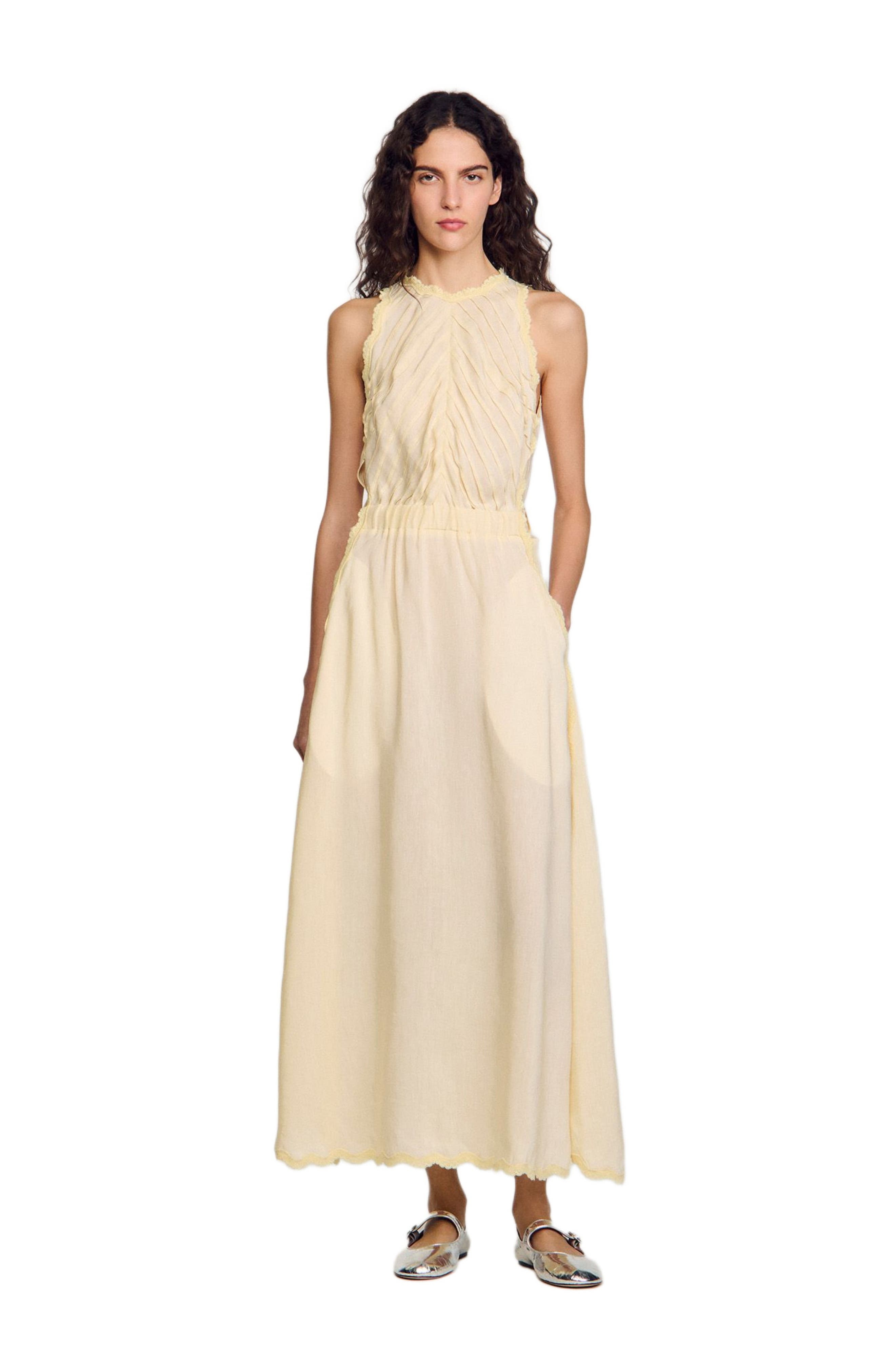 SANDRO Maxi dress with lace details in Light Yellow at Nordstrom - 6
