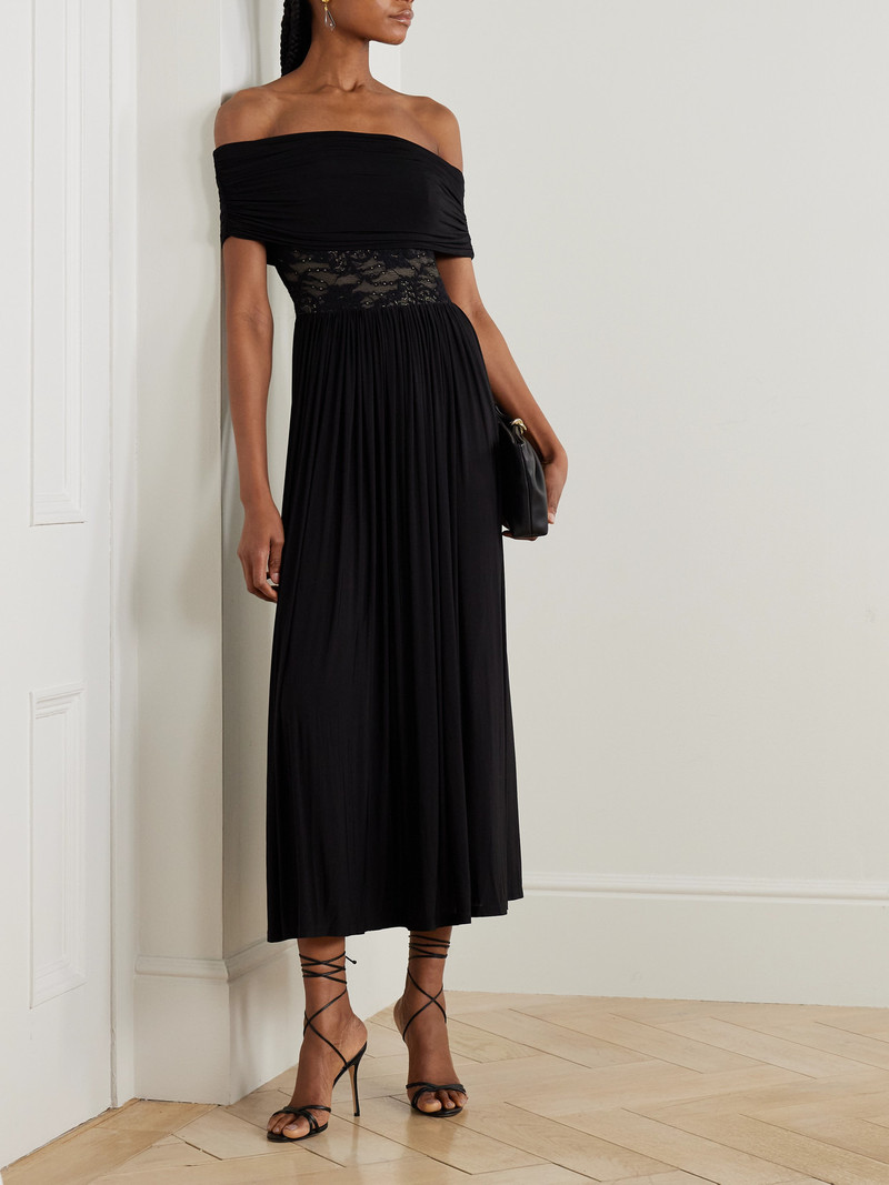 Zimmermann Off-the-shoulder Lace-trimmed Gathered Stretch-jersey Maxi Dress outlook