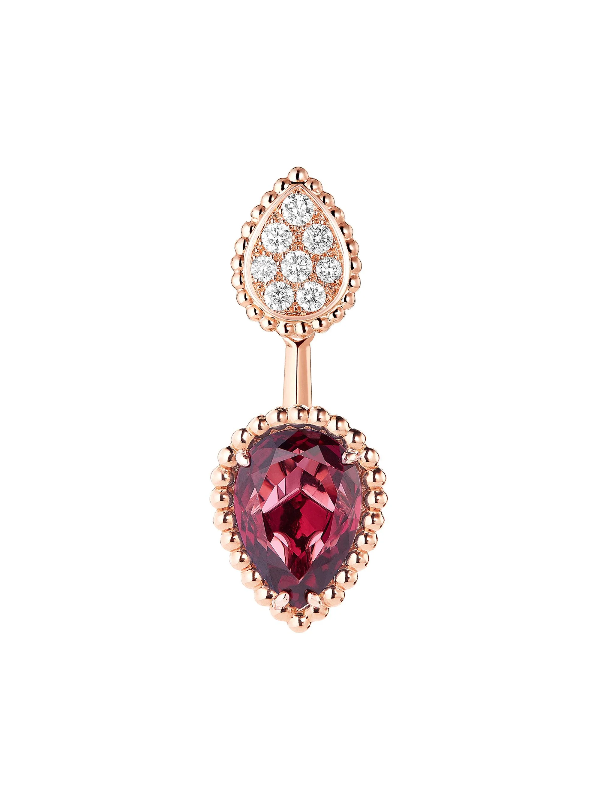 스낵 바 18ct 로즈 골드, 0.17ct 다이아몬드 및 2.20ct rhodolite 가닛 단일 귀걸이 - 1