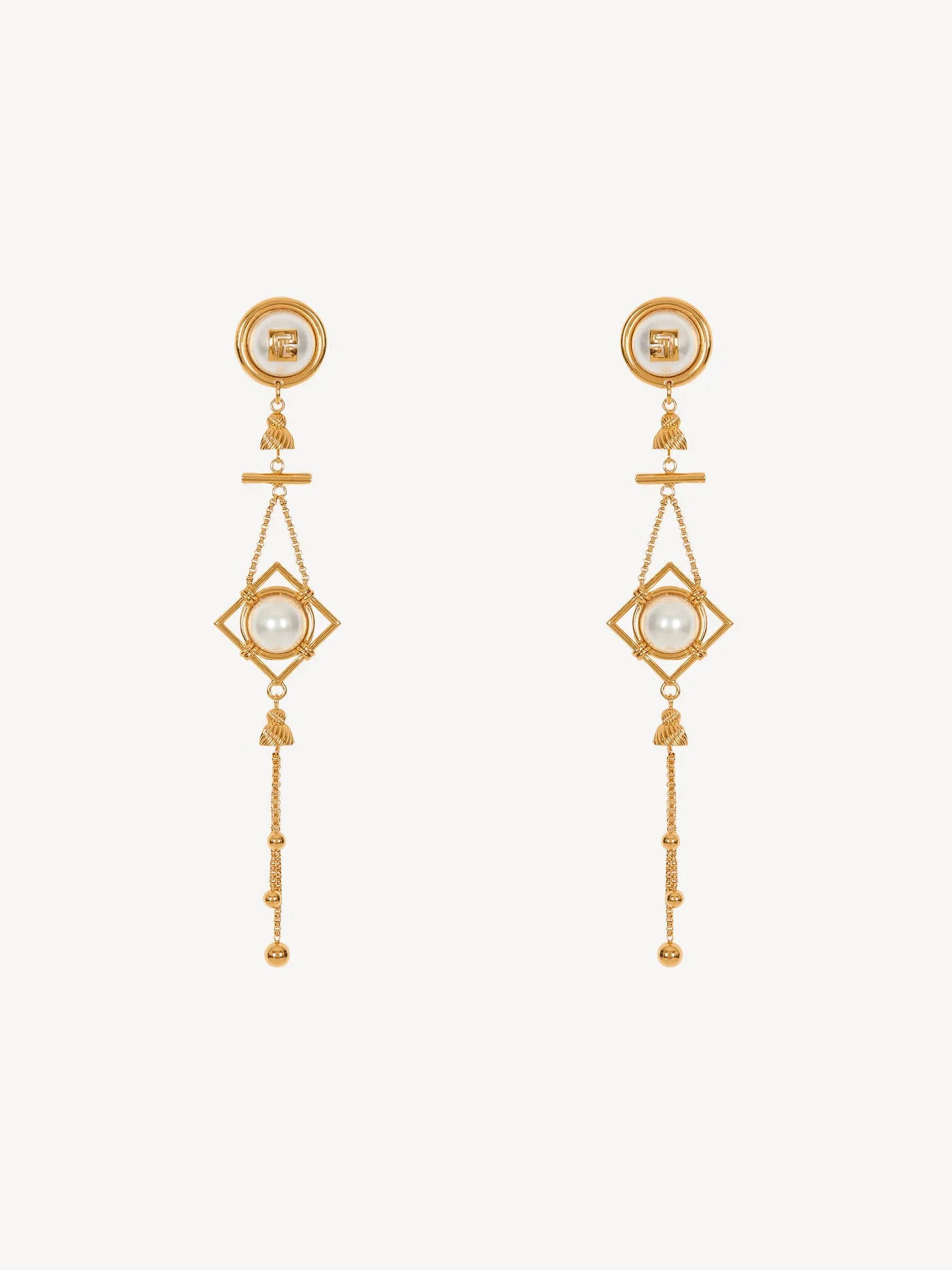 Brass and pearl pendant earrings - 1
