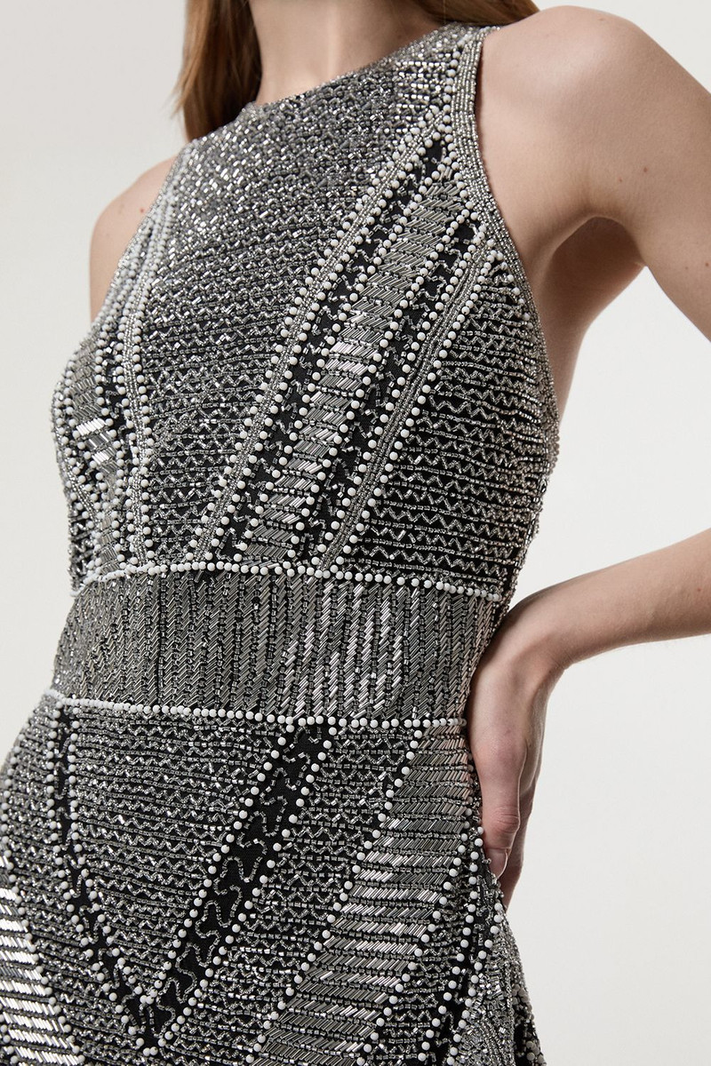 Premium Beading And Embellished Woven Halter Neck Maxi Dress 3