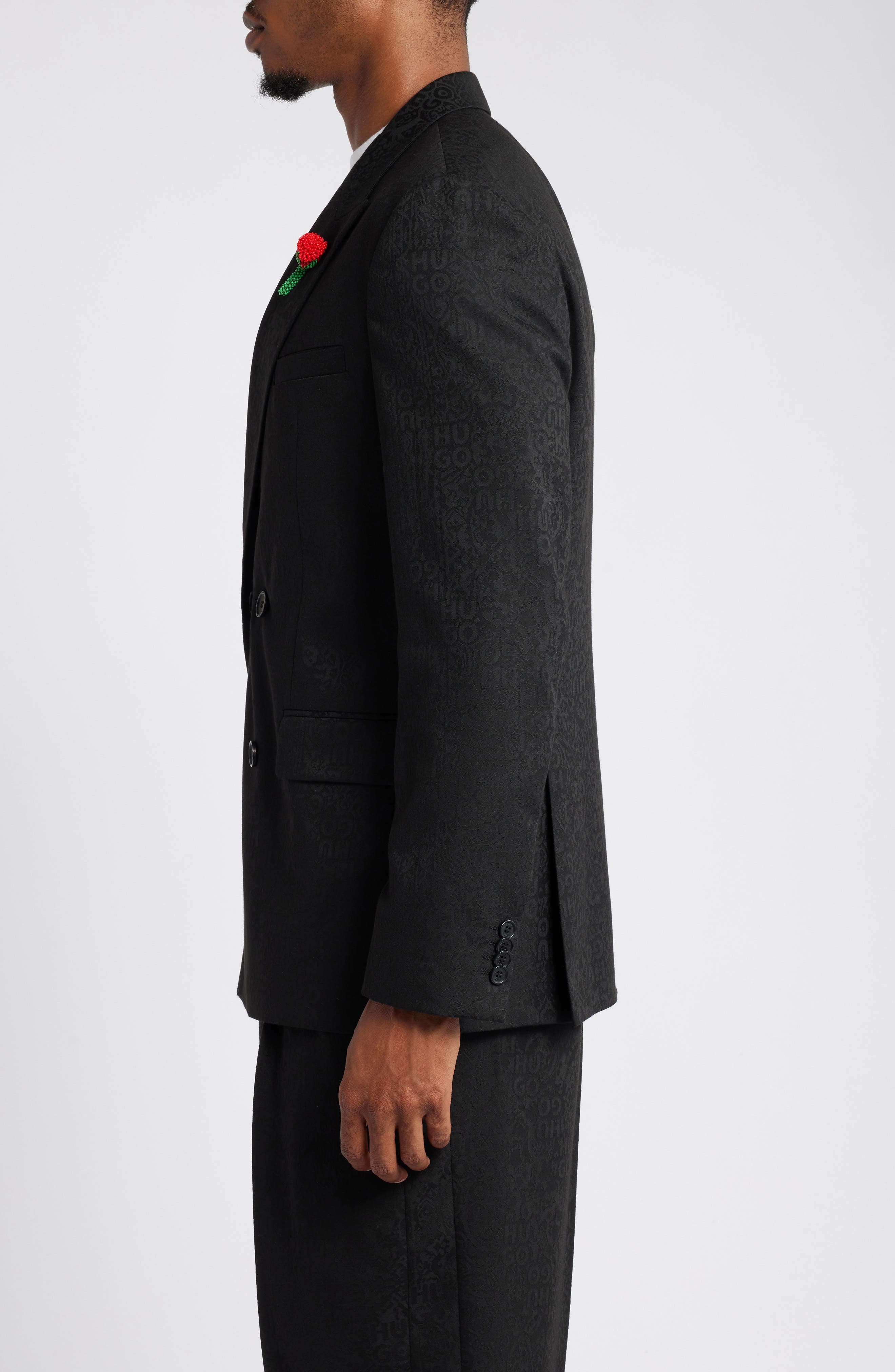 HUGO Hasan Modern Fit Logo Jacquard Sport Coat in Black Multi at Nordstrom - 3