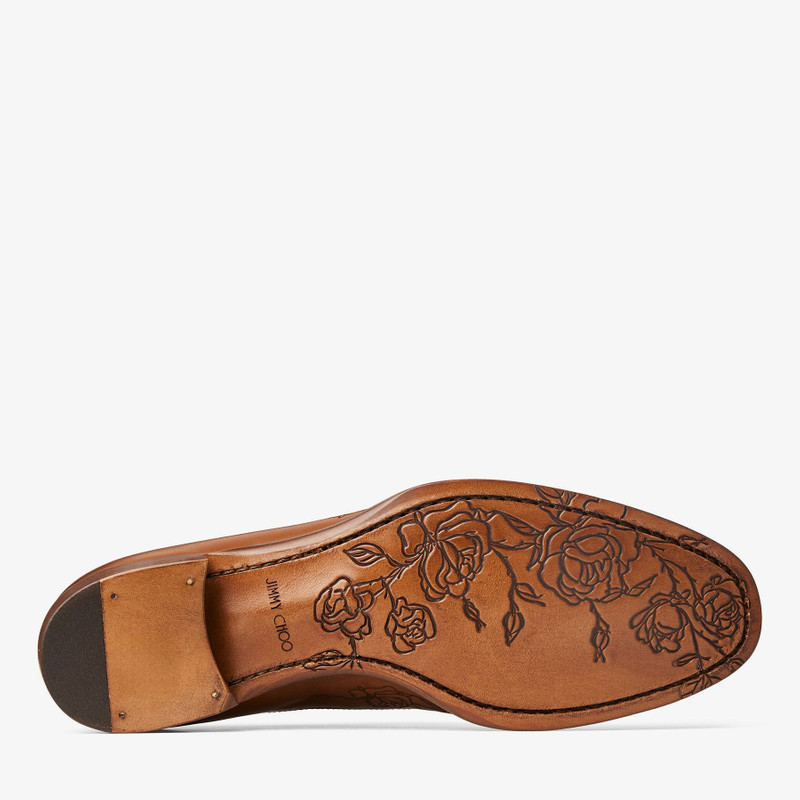 Vine Lace Up Tan Vintage Effect Leather Lace-Up Shoes with Rose Motif 4