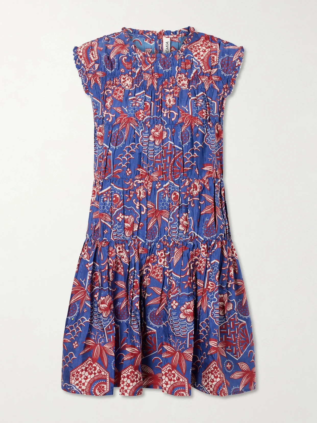 Jule Delft Shirred Floral-printed Cotton And Silk-blend Mini Dress - 1