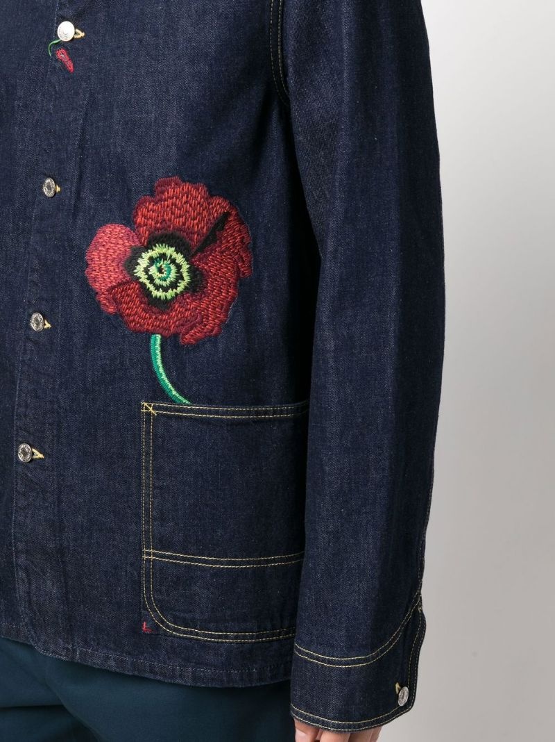 embroidered-flower detail denim jacket - 5