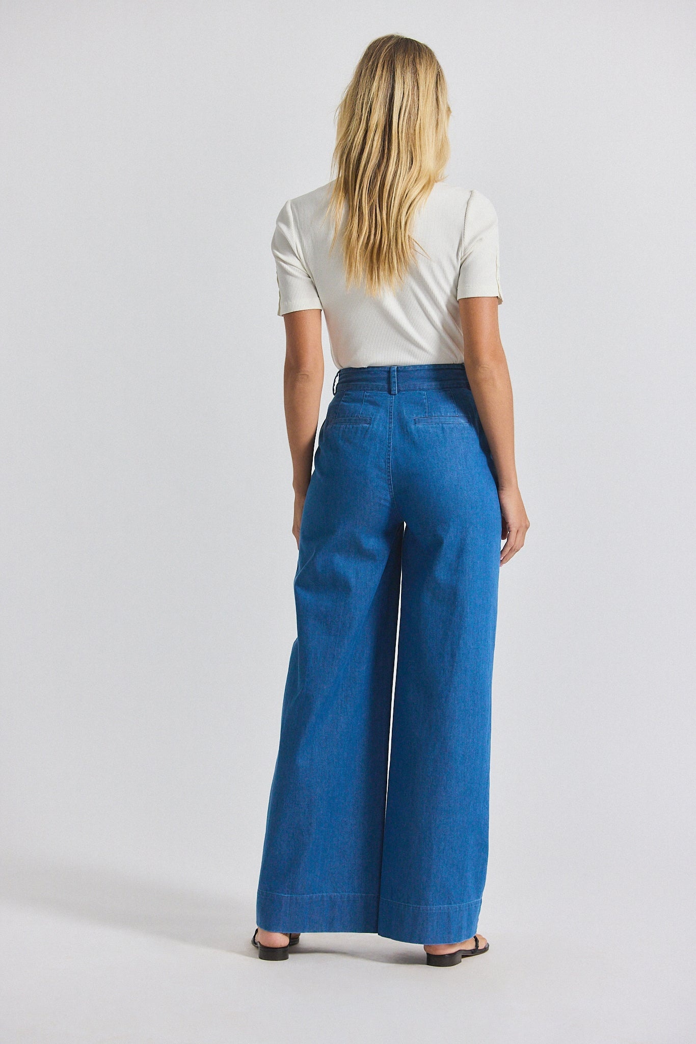 KATRINA CHAMBRAY WIDE LEG PLEATED TROUSER - 5