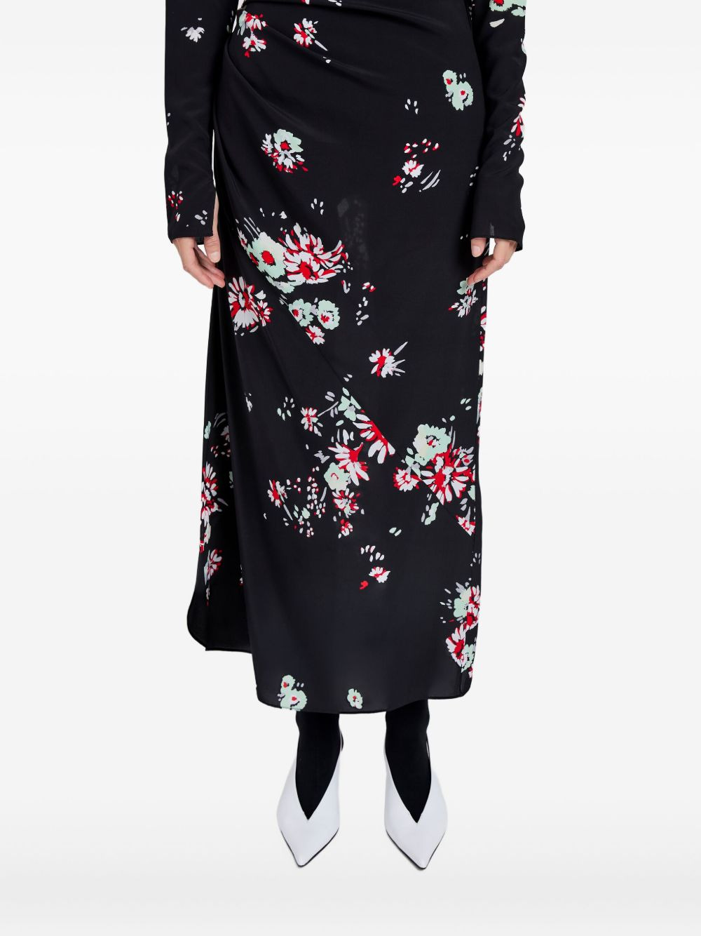 floral-print draped asymmetric day dress - 5