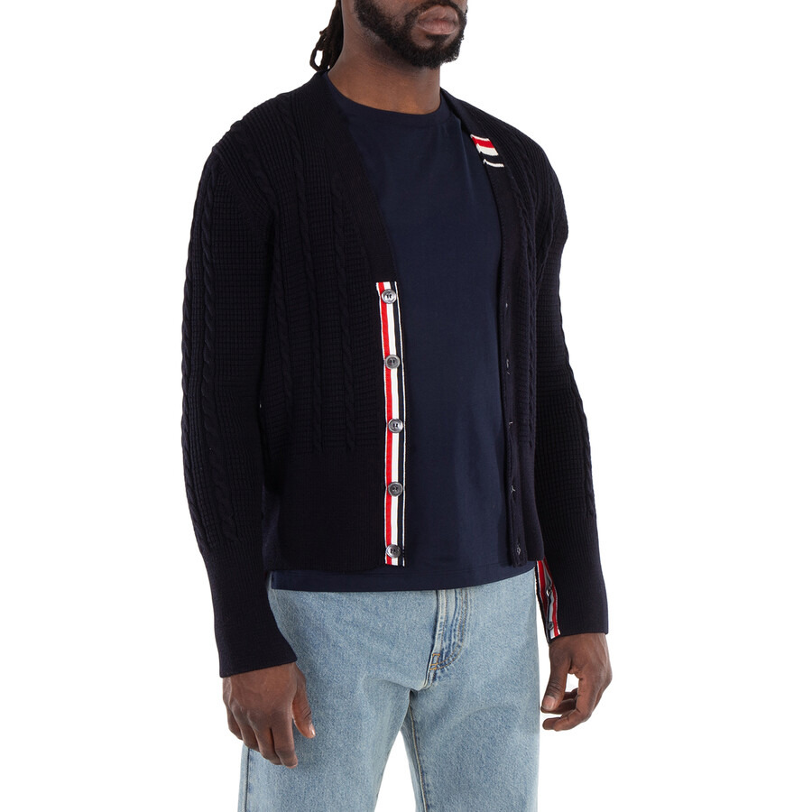 Thom Browne Wool Relaxed V-Neck Cable Cardigan - 4