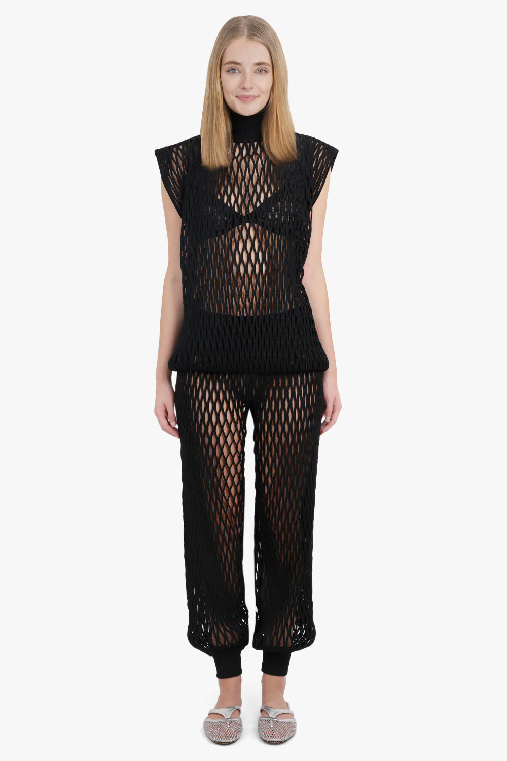 MACRAME KNIT RELAXED ELASTIC CUFF PANT | BLACK - 2