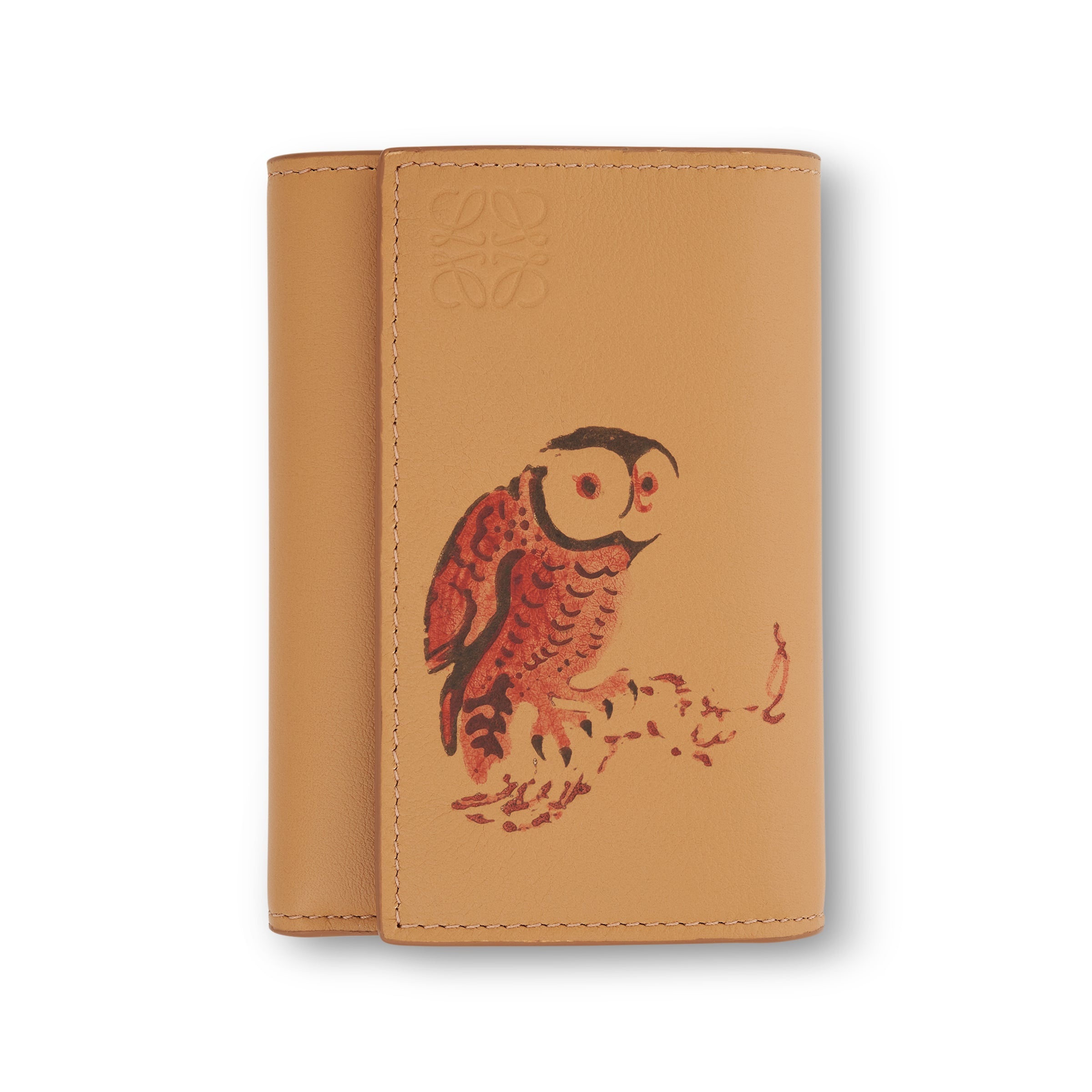 Owl Small Vertical Wallet in Classic Calfskin in Dune - 1