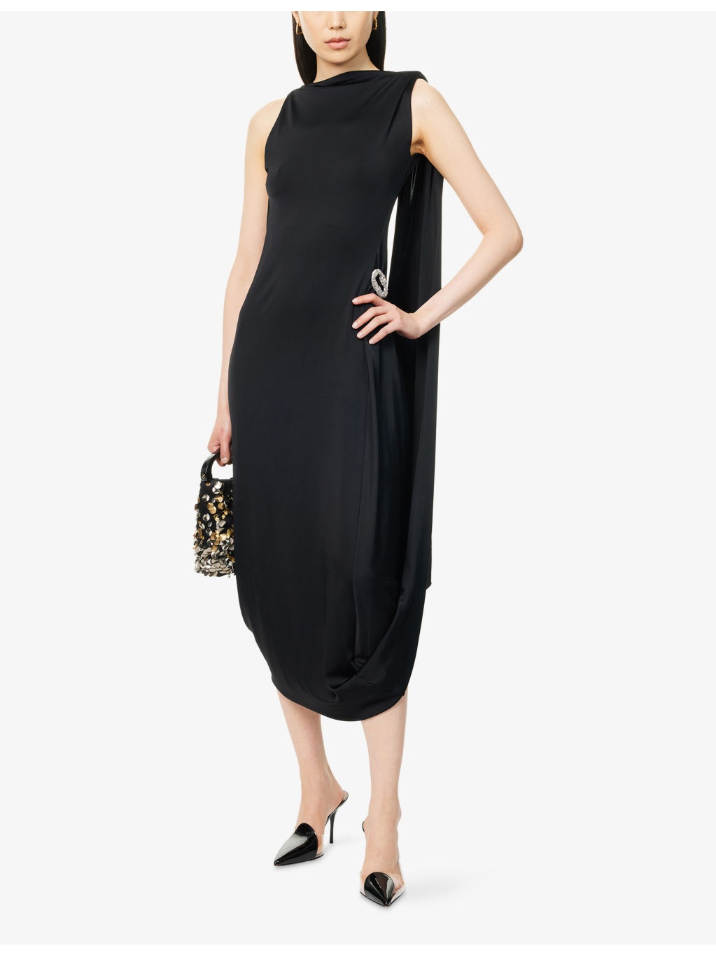 Draped Twisted-Neckline Stretch-Woven Midi Dress - 2