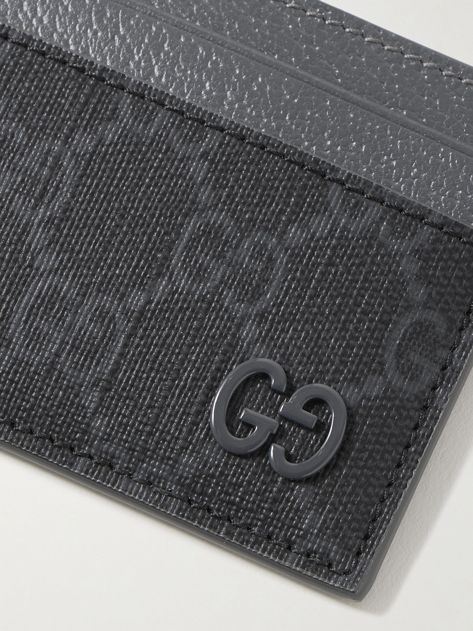 GG Supreme Monogrammed Coated-Canvas and Pebble-Grain Leather Cardholder Black - 3