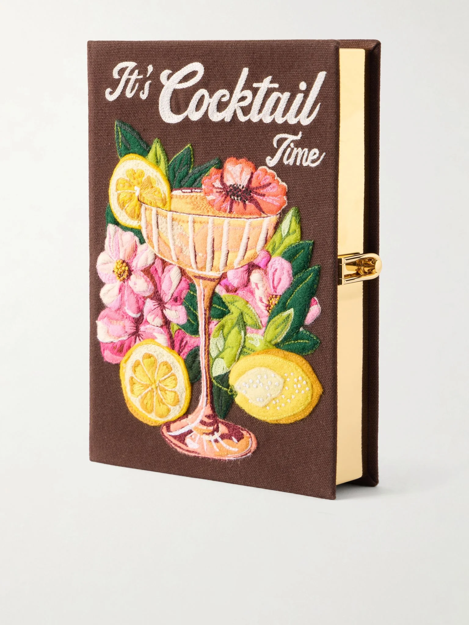 It's Cocktail Time appliquéd embroidered clutch Chocolate - 1
