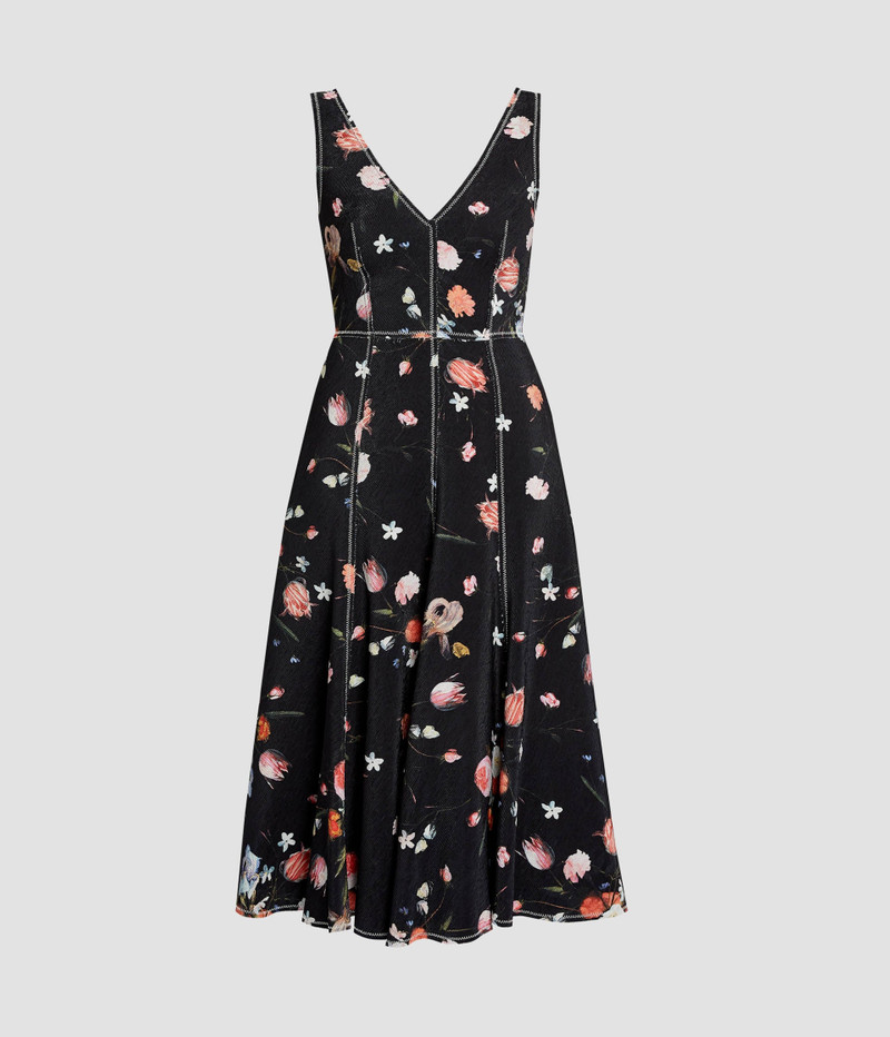 Erdem FLORAL PRINT TEXTURED TWILL SLEEVELESS MIDI DRESS outlook