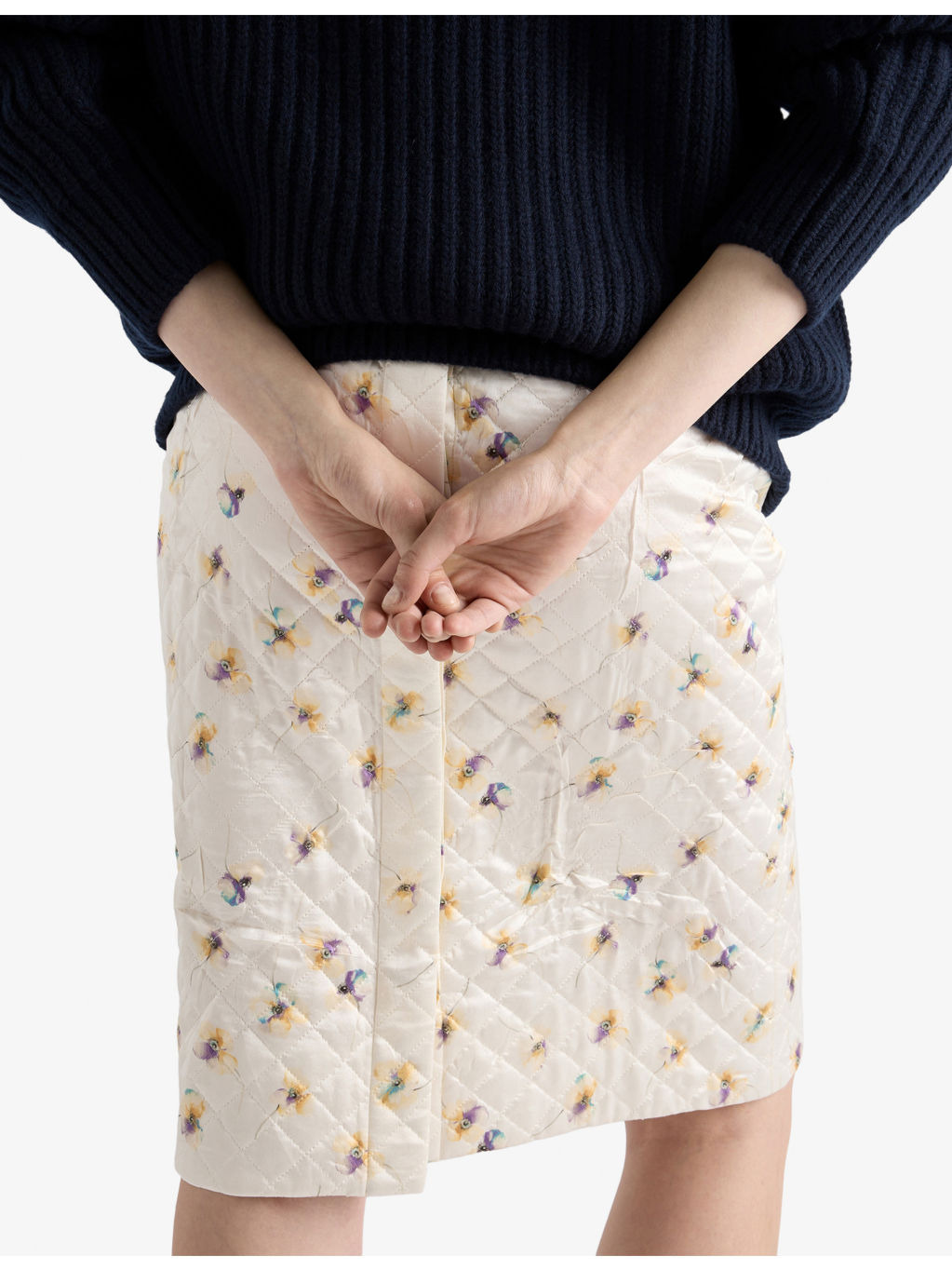 Floral-Print Quilted Satin Knee-Length Skirt - 5