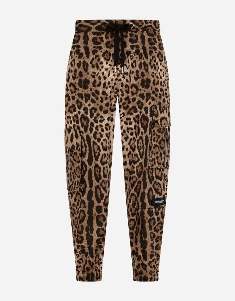 Cargo-style jogging pants with leopard print 1