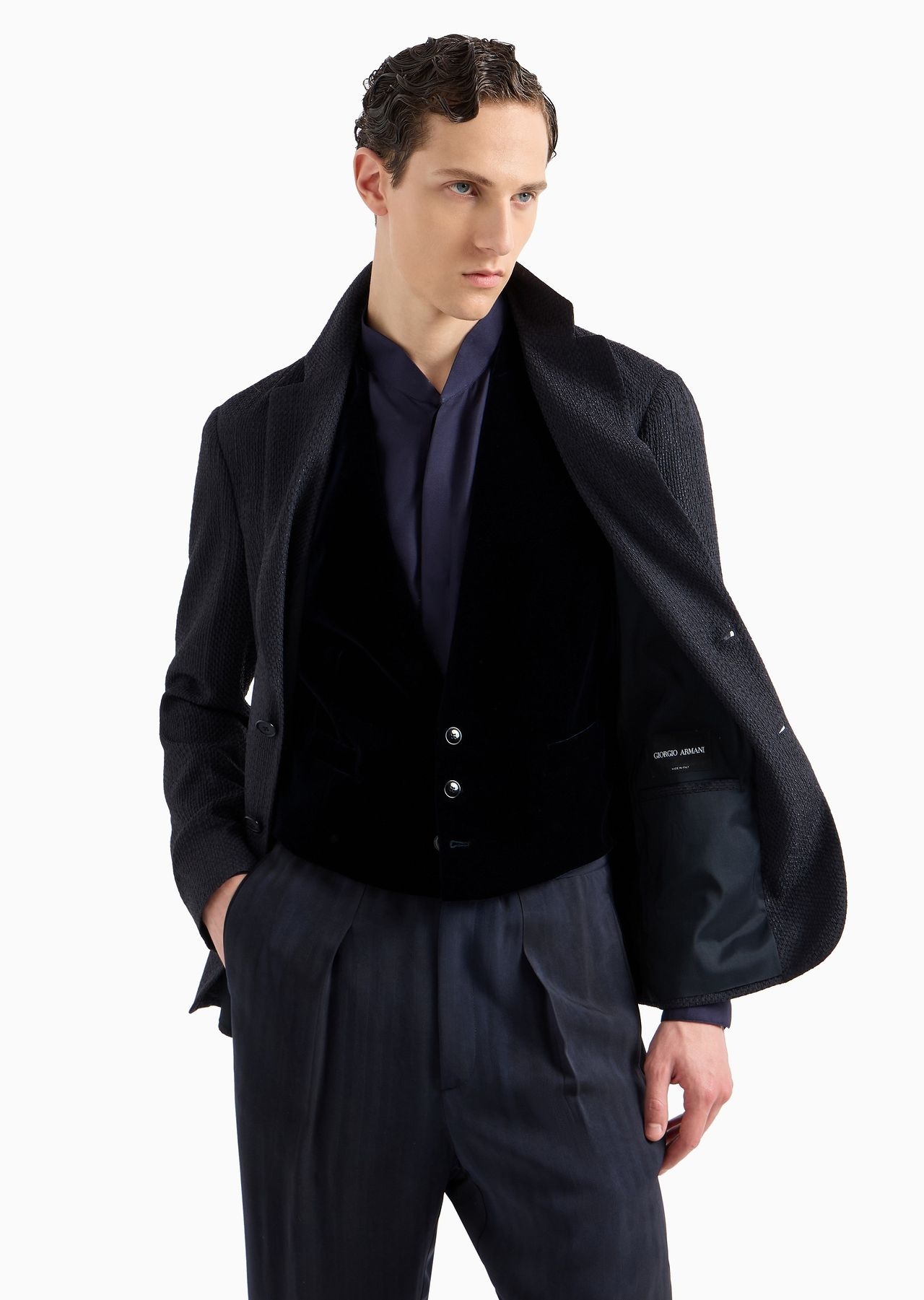 GIORGIO ARMANI Single-breasted jacket in a mesh-effect cupro
