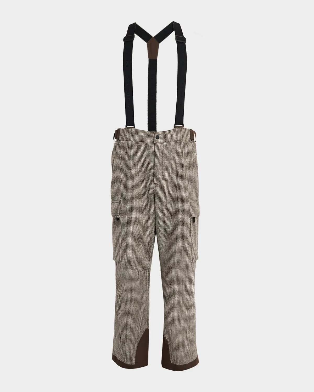 Men's Houndstooth Wool Ski Pants with Detachable Suspenders - 1
