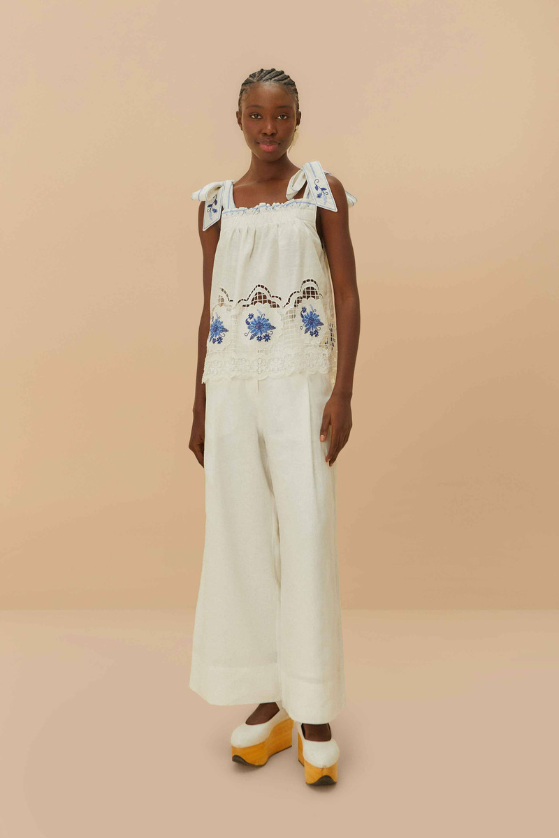 FARM RIO White Daisy Embroidery Lenzing™ Ecovero™ Euroflax™ Blouse outlook