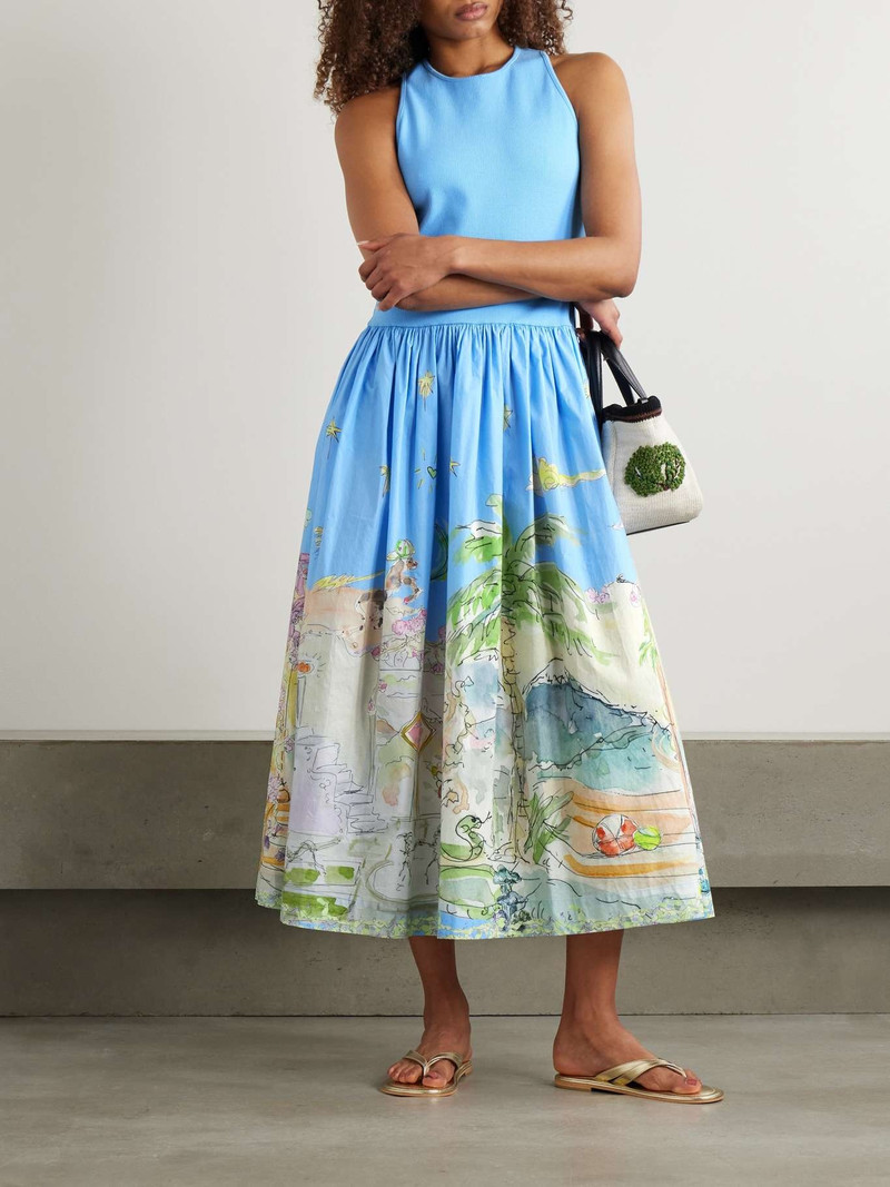 ALÉMAIS + Anouk Colantoni ribbed organic cotton-jersey and printed organic cotton-poplin midi dress Light bl outlook