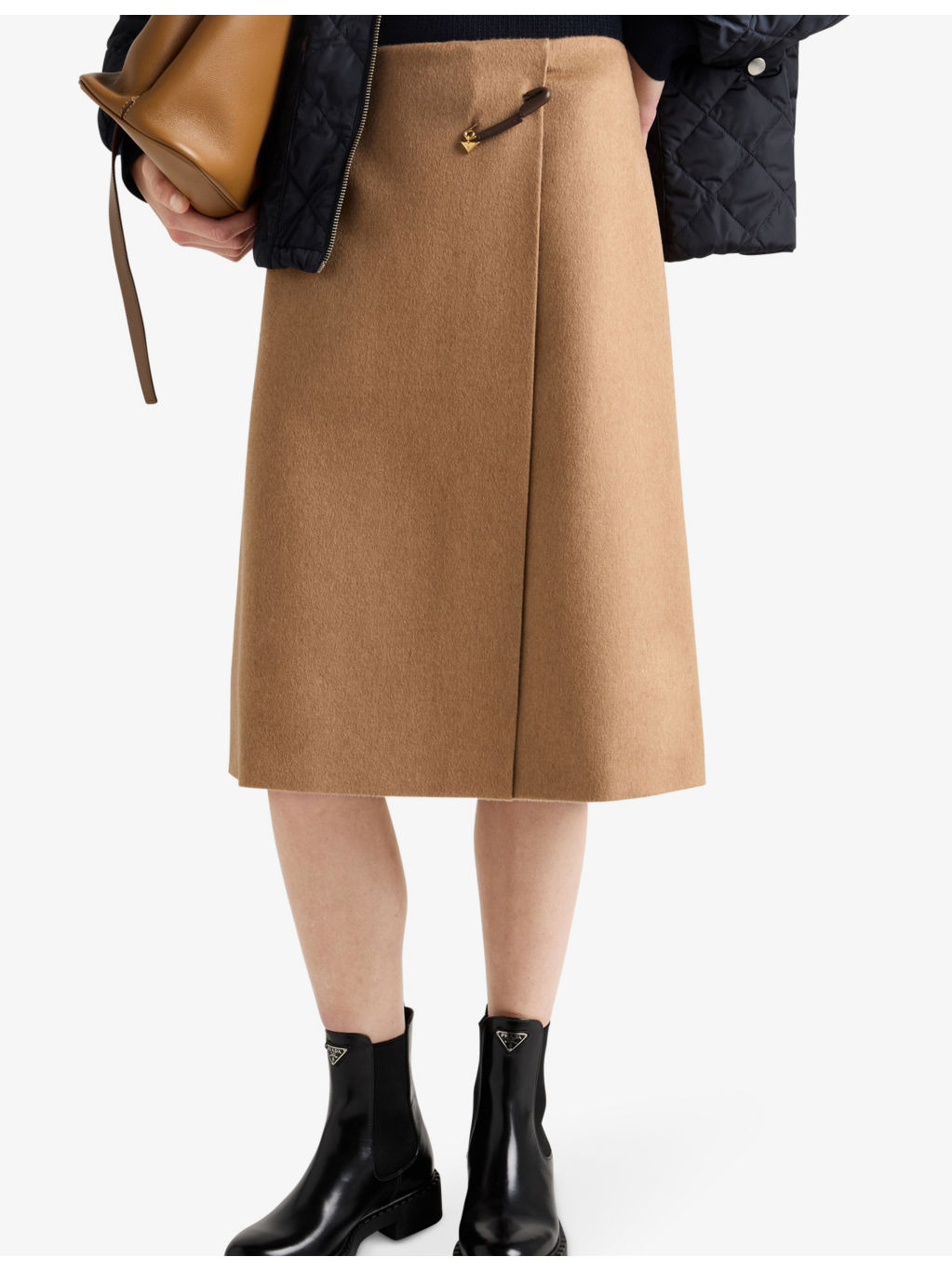 Safety-pin split-hem wool midi skirt - 3