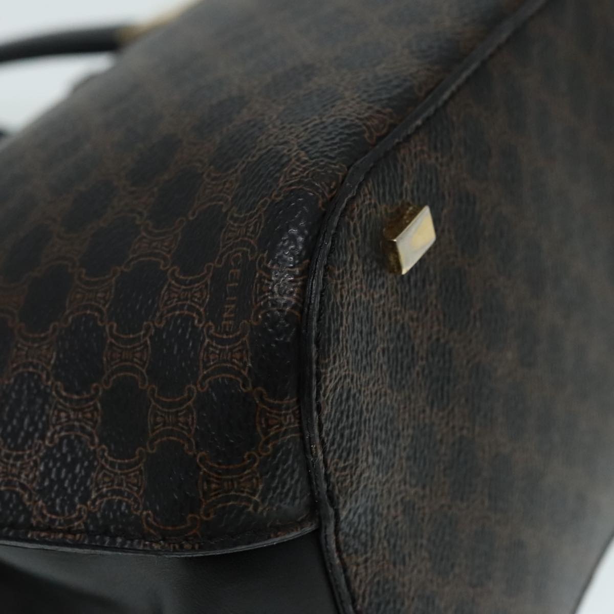 CELINE Macadam Canvas Hand Bag Pvc Leather Black Gold - 16