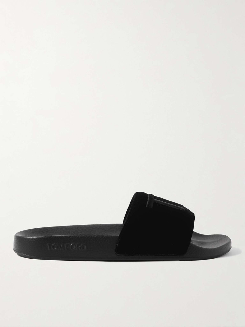 Harris Logo-Embroidered Velvet Slides 1